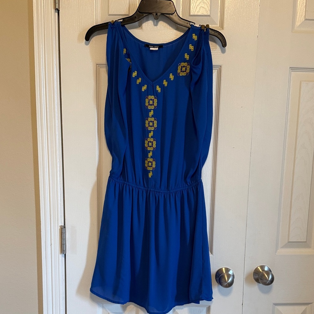 Chic Blue Embroidered Mini Dress